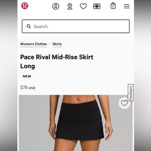 Lululemon Pace Midrise skort
